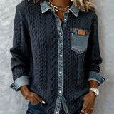 Button-Down Sweater with Denim Collar
