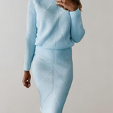Ribbed Knit Two-Piece Set with Turtleneck Top and Bodycon Skirt