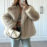 Cropped Faux Fur Jacket with Shawl Collar