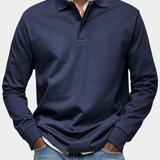 Long Sleeve Polo Shirt with Button Collar