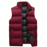 Men's Quilted Puffer Vest with Zip Front and Stand Collar