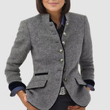 Tailored Blazer with Stand Collar and Flap Pockets