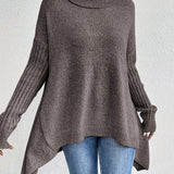 Long Sleeve Turtleneck Sweater with Asymmetric Hem