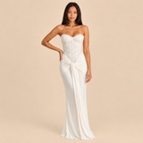 Women's Formal Maxi Dress with Strapless Sweetheart Neckline and Embellished Bodice for Evening Wear