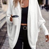 Open-Front Cardigan with Batwing Sleeves and Ribbed Knit