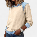 Denim Collar Knit Sweatshirt with Crew Neck