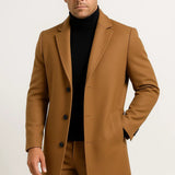 Men's Overcoat with Notched Lapel Collar and Single Breasted Button Front for Office Wear