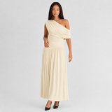 Maternity One-Shoulder Maxi Dress with Ruched Waist