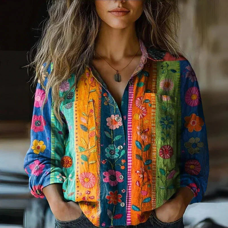 Maribel | Casual Bohemian Printed Blouse Women Button-Up Top