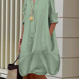 Oversized Collared Shirt Midi Dress with Button Front