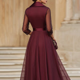 Wrap Midi Dress with Sheer Sleeves and Tie Waist