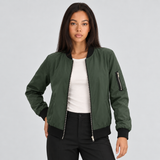 Zip-Front Bomber Jacket with Side Pockets and Ribbed Trim