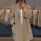 Longline Ribbed Cardigan with Patch Pockets