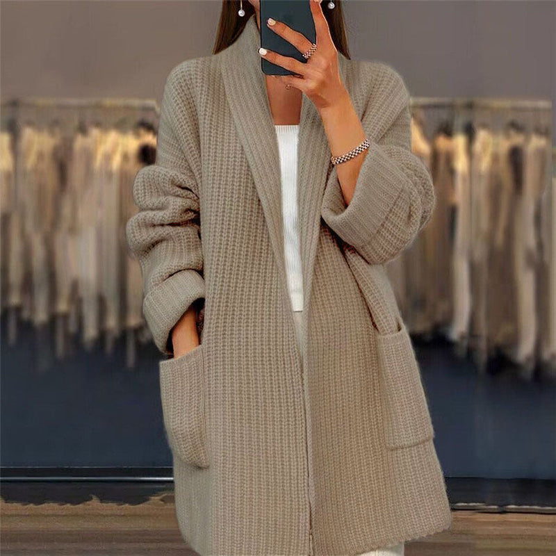 Longline Ribbed Cardigan with Patch Pockets