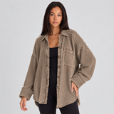 Oversized Textured Shirt Jacket with Button Front