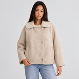 Sherpa Collar Button-Front Jacket with Side Pockets