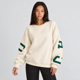 Oversized Sweater with Graphic Letter Print and Ribbed Trim