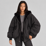 Oversized Hooded Jacket with Faux Fur and Zip Front