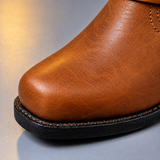 Mid-Calf Harness Boots with Buckle Strap and Round Toe