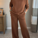 Cowl Neck Drawstring Two-Piece Set with Wide-Leg Pants