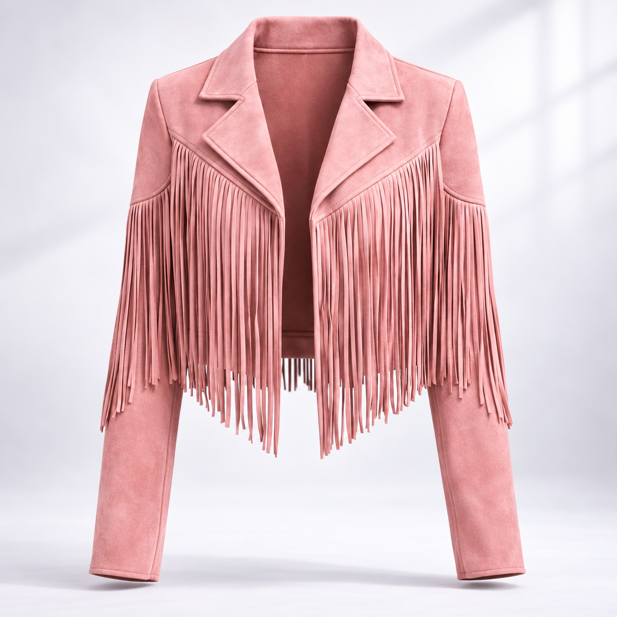 Cropped Suede Fringe Jacket with Notch Collar