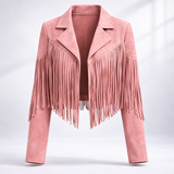 Cropped Suede Fringe Jacket with Notch Collar