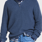 Men's Quarter Zip Knit Sweater with Stand Collar and Ribbed Texture