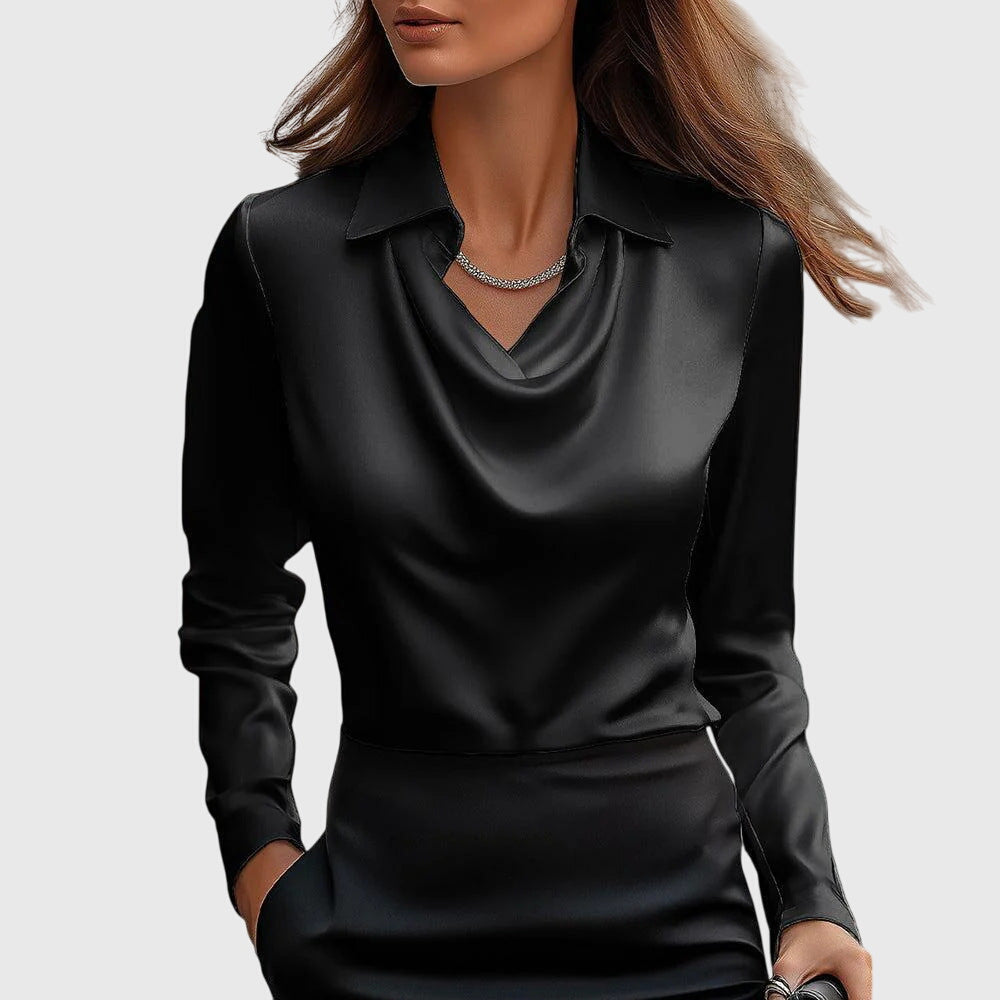 Seraphine | Elegant Satin Draped Blouse Women Long Sleeve Formal Top