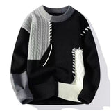 Patchwork Cable Knit Sweater with Round Neck