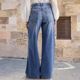 Wide-Leg High-Waisted Denim Jeans with Front Pockets
