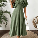 V-Neck A-Line Maxi Dress with Batwing Sleeve