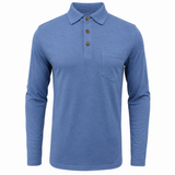Collared Long Sleeve Polo Shirt with Button Front and Chest Pocket