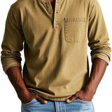 Men's Long Sleeve Button-Neck Shirt with Chest Pocket