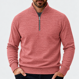 Men's Quarter Zip Sweater with Stand Collar and Textured Pattern