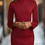 Bodycon Long Sleeve Belted Mini Dress with Mandarin Collar