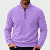 Men's Quarter Zip Sweater with Stand Collar and Textured Pattern