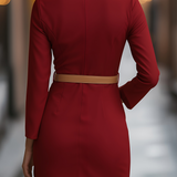 Bodycon Long Sleeve Belted Mini Dress with Mandarin Collar