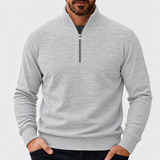 Men's Quarter Zip Sweater with Stand Collar and Textured Pattern