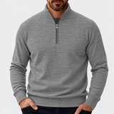 Men's Quarter Zip Sweater with Stand Collar and Textured Pattern