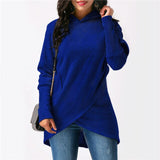 Women's Longline Hoodie Sweater with Asymmetrical Wrap Hem and Hooded Neckline