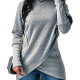 Women's Longline Hoodie Sweater with Asymmetrical Wrap Hem and Hooded Neckline