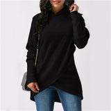 Women's Longline Hoodie Sweater with Asymmetrical Wrap Hem and Hooded Neckline