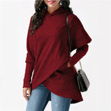 Women's Longline Hoodie Sweater with Asymmetrical Wrap Hem and Hooded Neckline