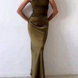 Draped Satin One-Shoulder Maxi Dress