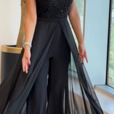 Sequin Maxi Jumpsuit with Overskirt