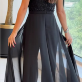 Sequin Maxi Jumpsuit with Overskirt
