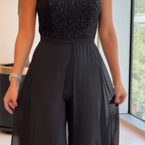 Sequin Maxi Jumpsuit with Overskirt