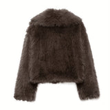 Oversized Faux Fur Jacket with Lapel Collar