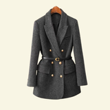 Belted Double-Breasted Blazer with Flap Pockets