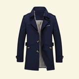 Single-Breasted Trench Coat with Lapel Collar and Button Cuff